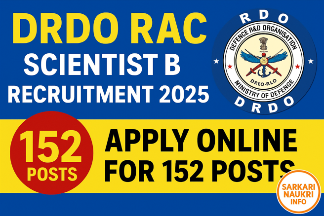 DRDO RAC Scientist B Recruitment 2025
